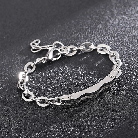 Punk Industrial Link Chain Bracelet 316L Stainless Steel Irregular Wavy Metal Plate Adjustable Lobster Clasp Unisex