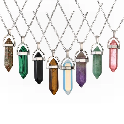 Edelstahl Hexagonal Naturstein Anhänger Halskette Geometrische Kristall Quarz Heilpunkt Säule Halskette Für Herren Damen Schmuck