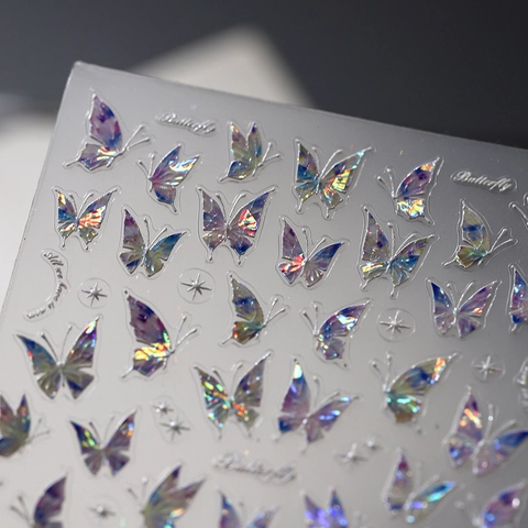 Butterfly Nail Art Stickers Holographic 3D Relief Laser Self Adhesive Manicure Decoration DIY Elegant Fashion Women