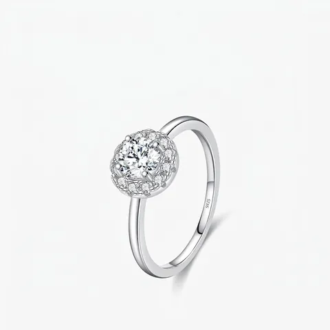 MODIAN 0,5 Carati Moissanite Anello in Argento Sterling 925 per Donna Colore D VVS1 Halo Tondo Moissanite Anello di Fidanzamento