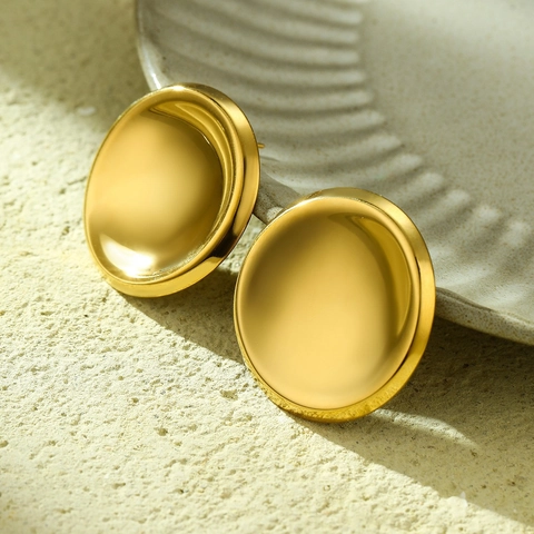 Stainless Steel 18K Gold Plated Heart Round Button Stud Earrings Minimalist Exaggerated Fashion Jewelry For Women Gift