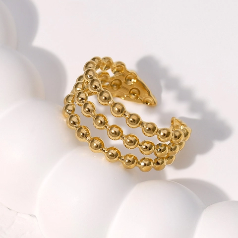 Minimalist Multi Layer Beaded Open Ring Stainless Steel Adjustable Geometric Round Ball Band For Women