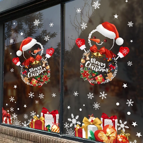 Christmas Snowman Snowflake Window Stickers Electrostatic PVC Decals Double Sided Reusable Glass Door Decoration