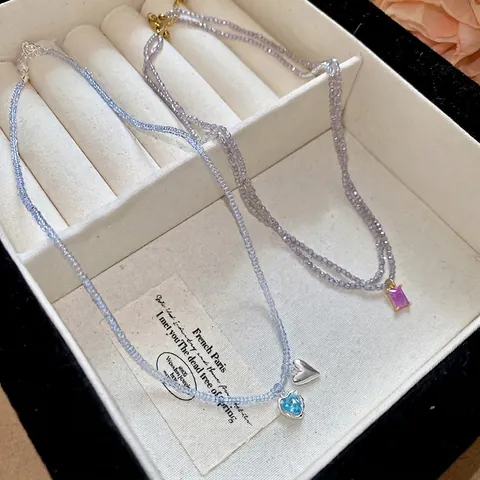 Perlenanhänger Halskette Mit Herz Quadrat Kristall Zirkon Elegant Süß Choker Für Frauen Kupfer