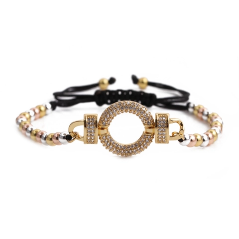 Bracciale Regolabile Rame Perline Oro Argento Oro Rosa Ciondolo Rotondo Zircone Fatto A Mano Corda Intrecciata Gioielli Uomo Donna
