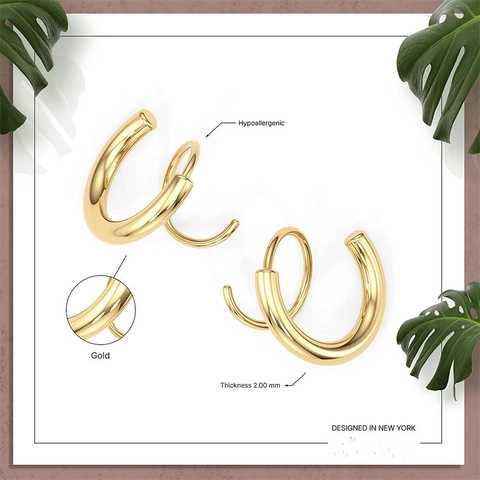 Orecchini A Doppio Cerchio Spirale Intrecciata In Acciaio Inossidabile Placcato Oro Con Perno In Argento Sterling 925 Moda