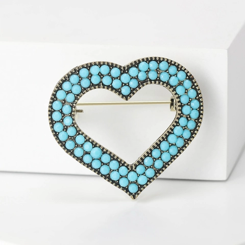 Broche De Corazón De Aleación Vintage Con Cuentas Rojas Azules Retro Decoración De Ropa De Moda Geométrica Para Mujeres