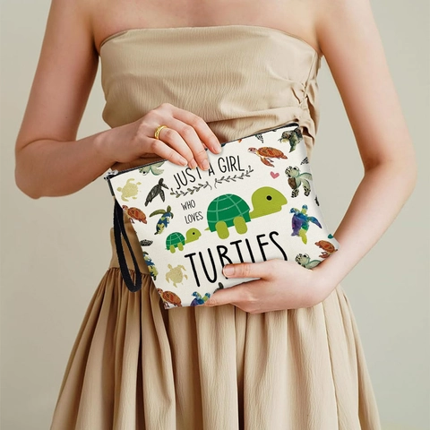 Schildkröte Druck Make-Up Tasche Canvas Kosmetiktasche Tragbare Reise Toilettenartikel Organizer Mit Handschlaufe Reißverschluss