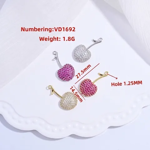 Pendentif Cerise En Cuivre Avec Zircone Style Coeur Doux Accessoire De Bijoux DIY Pour Colliers