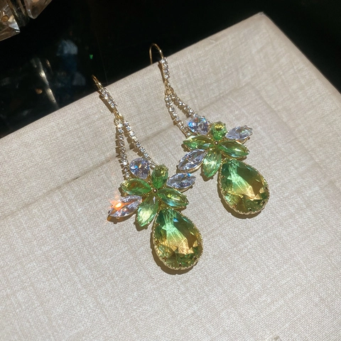 Elegant Flower Teardrop Tassel Dangle Earrings With 925 Sterling Silver Earring Post Zircon Crystal Glass Butterfly Style For Women