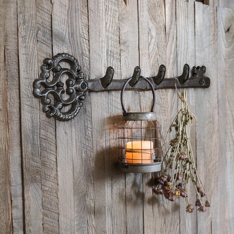Vintage Skeleton Key Wall Mounted Hook Cast Iron Heavy Duty Decorative Coat Hat Holder For Entryway Mudroom Industrial Style