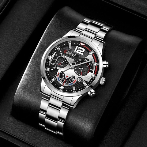 Men Quartz Watch Stainless Steel Strap Alloy Case Calendar Business Casual Fashion Analog Wristwatch