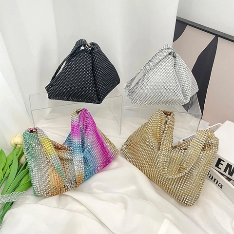 Women Rhinestone Underarm Bag Crystal Sparkling Evening Bag Party Wedding Clutch Hobo Handbag Lightweight