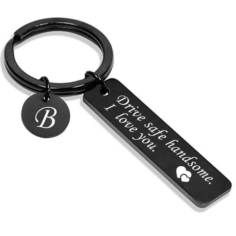 Stainless Steel Drive Safe Handsome I Love You Keychain Initial Letter Heart Gift For Boyfriend Husband