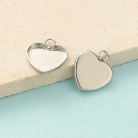 Support De Pendentif En Forme De Cœur En Acier Inoxydable Base Vierge Pour Fabrication De Bijoux DIY Métal Poli