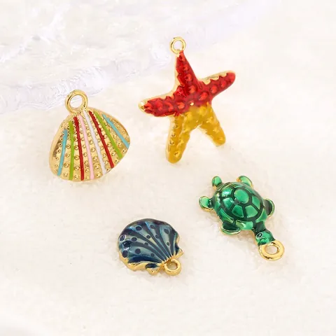 Colgantes De Acero Inoxidable Esmalte Serie Océano Estrella De Mar Tortuga Concha Charms Para Fabricación De Joyas DIY