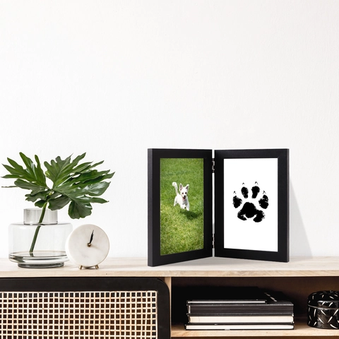 Pet Paw Print Keepsake Kit Wooden Hinged Photo Frame With Inkless Ink Pad Memorial Gift For Dogs Cats Simple Decoration