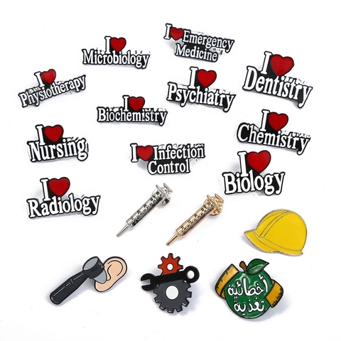 Broche De Esmalte Médico Enfermería Ciencia Pin I Love Letra Aleación Insignia Solapa Joyería Novedad Para Doctor Enfermera