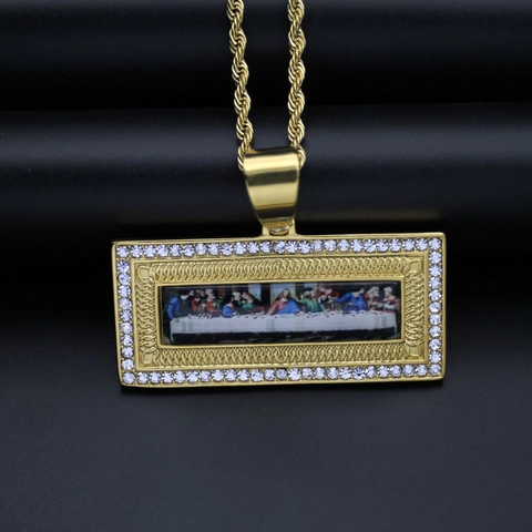 Collar Con Colgante De La Última Cena Acero Inoxidable 316 Chapado En Oro Con Diamantes De Imitación Austríacos Hip Hop