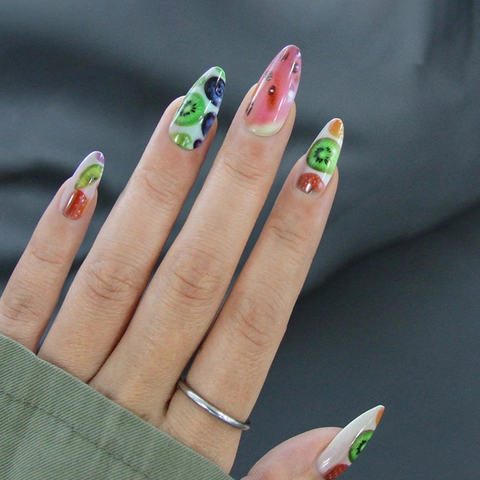 Uñas Postizas De Plástico ABS Fiesta De Frutas Kiwi Fresa Sandía Arándano Almendra Stiletto Estilo Verano Mujeres