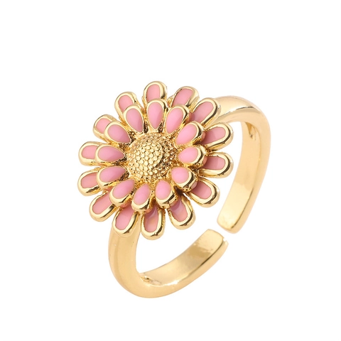 Anello Aperto Regolabile in Rame Vintage Stile Ins con Margherita per Donna Oro Smalto Floreale Geometrico Gioielli da Dito