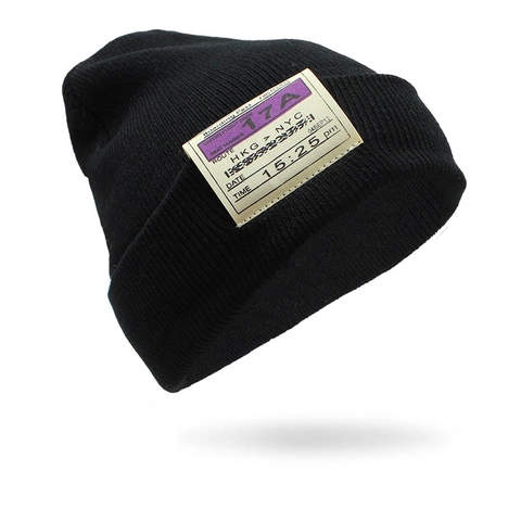 Knitted Beanie Hat Cotton Warm Boarding Pass Patch Streetwear Style For Autumn Winter Outdoor Unisex Solid Color
