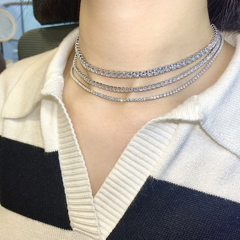 925 Sterling Ασημένιο Κολιέ Αλυσίδα Τένις για Γυναίκες Άνδρες Hip Hop Μονή Σειρά 5A Ζιρκόνια Ένθετο Ρυθμιζόμενο Κολιέ Τσόκερ