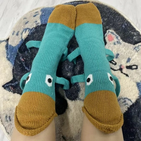 Chaussettes Tricotées Animaux Drôles Forme Originale Crocodile Requin Ornithorynque Caméléon Carpe Rouge Coton Acrylique Adultes Enfants