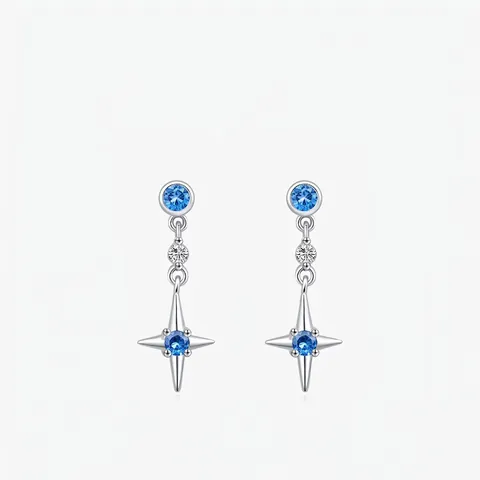 Orecchini Pendenti In Argento Sterling 925 A Stella Con Zirconi Blu E Trasparenti Gioielli Eleganti Per Donne