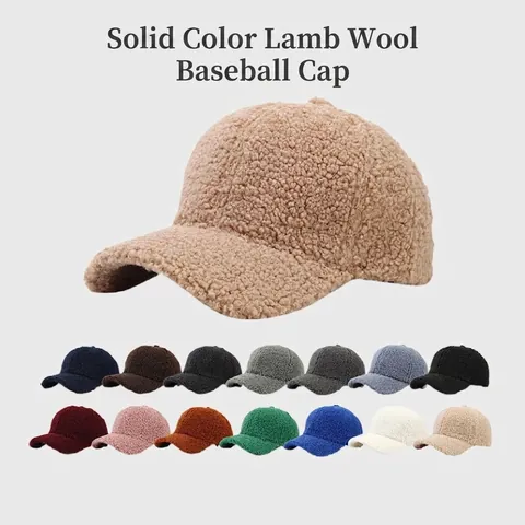 Gorra de Béisbol de Lana de Cordero de Moda para Mujeres Hombres Color Sólido Cálido Invierno Sherpa Dad Hat Retro Exterior