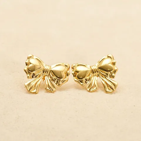 Bowknot Stud Earrings With Stainless Steel Earring Post 18K Gold Plated Heart Jewelry For Women Cute Minimalist Style