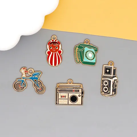 Vintage Alloy Enamel Charms For DIY Jewelry Making Retro Radio Camera Phone Matryoshka Pendants Bag Decor Nostalgic