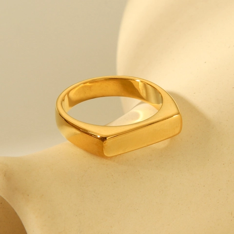 Anillo De Sello Cuadrado Geométrico Minimalista Acero Inoxidable Chapado En Oro Impermeable Hipoalergénico Joyería Mujer