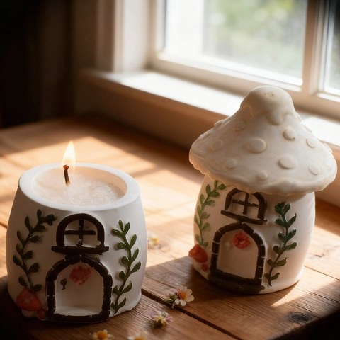 Mushroom House Silicone Mold For DIY Candle Holder Storage Box Fairy Tale Gypsum Ornament Heat Resistant