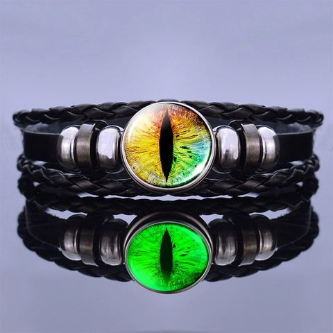 Leuchtendes Drachenauge Armband Geflochtenes Leder Legierung Glas Steampunk Schmuck Für Herren Damen Leuchten Im Dunkeln