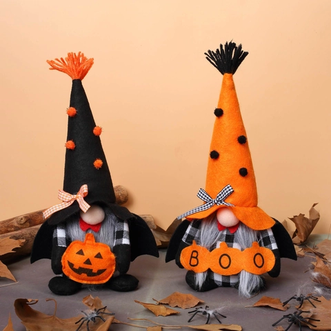 Halloween Gnome Ornaments Plush Faceless Dwarf Elf Pumpkin Holding Boo Sign Festive Holiday Home Decoration