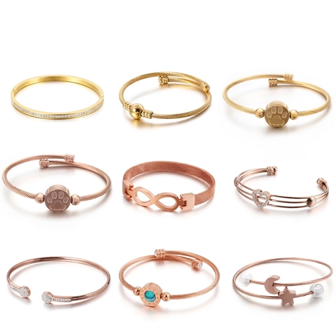 Roestvrijstalen Open Armring Armband Voor Dames Kabelontwerp Oneindigheid Hart Poot Zirkonia Ingelegd Sieraden