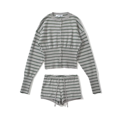 Cárdigan De Punto Rayado Para Mujer Y Pantalones Cortos Con Cordón Ropa Casual De Calle A Rayas Primavera Verano