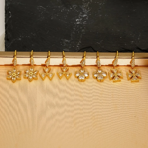 18K Gold Plated 304 Stainless Steel Drop Earrings For Women Micro Paved Zircon Geometric Flower Cross Dangle Jewelry