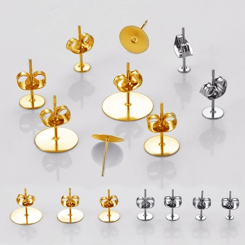 Stainless Steel Flat Pad Earring Posts And Butterfly Earring Backs For DIY Jewelry Making Accessories