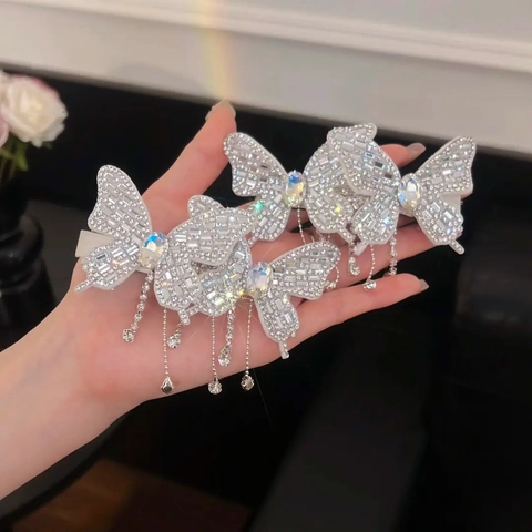Molletta Per Capelli Farfalla Strass Nappa Lega Fermaglio A Becco D'Anatra Elegante Scintillante Copricapo Da Festa Donna