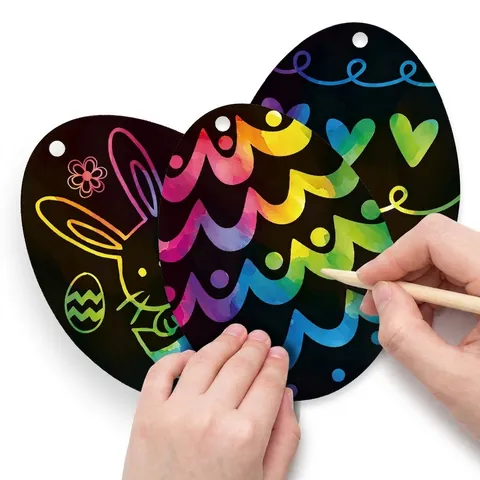 Ostern Scratch Art Ei Set Regenbogen DIY Papier Handwerk Mit Bambus Griffel Und Bändern Für Kinder Party Dekoration