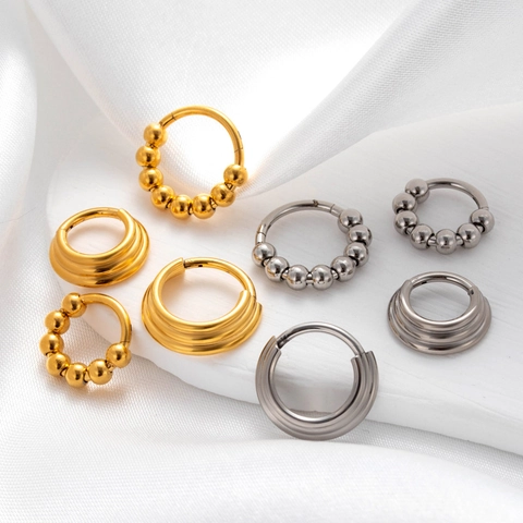 Anello Da Naso In Acciaio Inossidabile Cerchio Senza Cuciture Con Perline Triplo Strato Gioielli Per Piercing