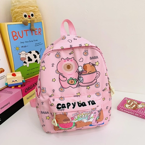 Kids Backpack Cute Cartoon Capybara Printed Nylon Lightweight School Bag For Toddlers Kindergarten Boys Girls