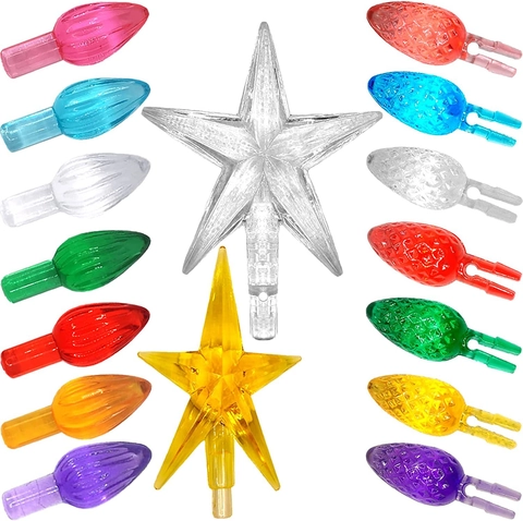 Replacement Bulbs And Stars For Ceramic Christmas Tree Acrylic Translucent Colorful Decorative Accessories