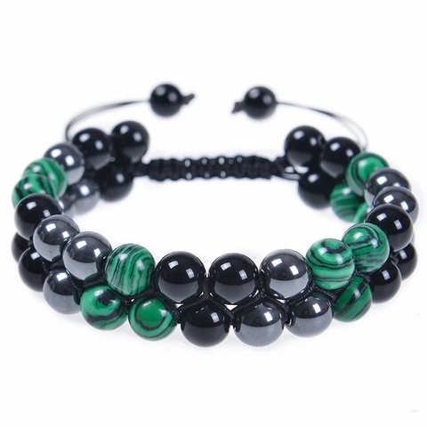 Pulsera De Protección Con Cuentas De Malaquita Obsidiana Hematita Joyería Tejida Ajustable Hombres Mujeres