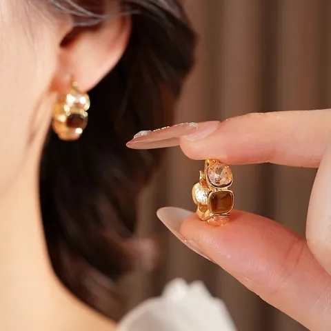 Boucles D Oreilles Créoles Vintage En Alliage Avec Résine Style Maillard Bijoux De Mode Pour Femmes Tiges En Acier