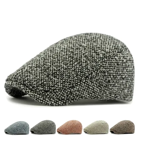 Vintage Flat Cap Tweed Polyester Adjustable Retro British Style Newsboy Ivy Hat Men Women