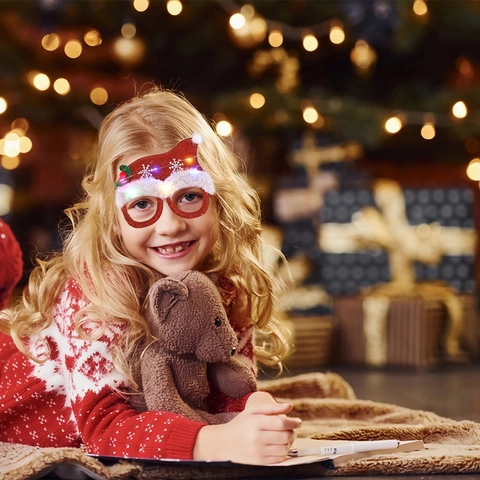 LED Christmas Glasses Frames Merry Christmas New Year Party Props Santa Snowman Reindeer Tree Glowing Eyewear Xmas Decor