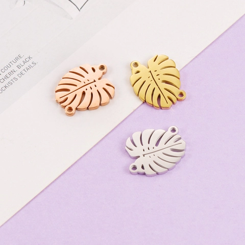 Dijes De Conector De Hoja De Monstera Acero Inoxidable 304 Pulido Espejo Doble Agujero Para Hacer Joyas DIY